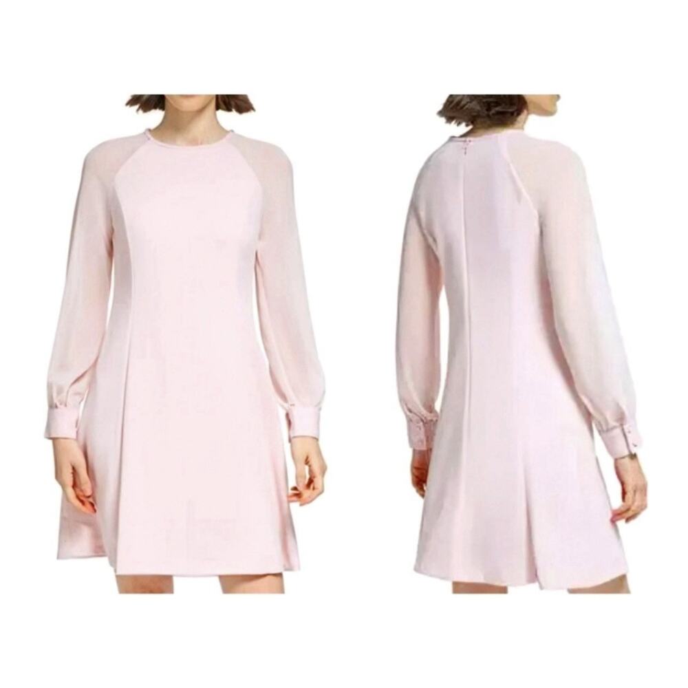 CALVIN KLEIN Sheer Sleeve Soft Pink Dress Size 2 Perfect Wedding Guest Dress
